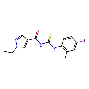1-ethyl-N-[(4-iodo-2-methylphenyl)carbamothioyl]pyrazole-4-carboxamide structure