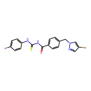 4-[(4-bromopyrazol-1-yl)methyl]-N-[(4-iodophenyl)carbamothioyl]benzamide structure