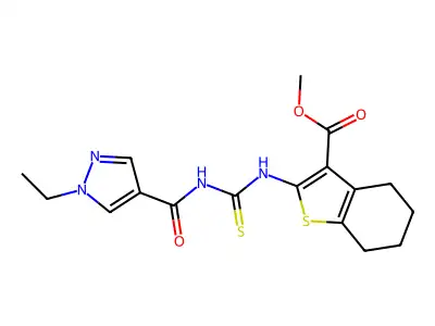 methyl 2-({[(1-ethyl-1H-pyrazol-4-yl)carbonyl]carbamothioyl}amino)-4,5,6,7-tetrahydro-1-benzothiophene-3-carboxylate structure