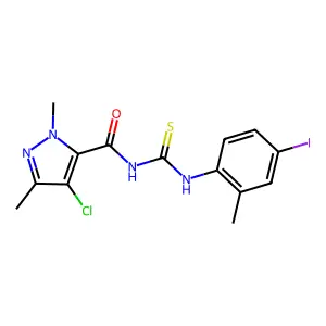 4-chloro-N-[(4-iodo-2-methylphenyl)carbamothioyl]-2,5-dimethylpyrazole-3-carboxamide structure