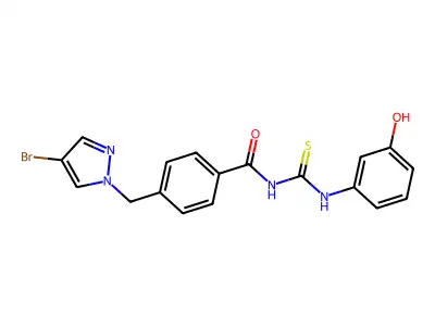 4-[(4-bromopyrazol-1-yl)methyl]-N-[(3-hydroxyphenyl)carbamothioyl]benzamide structure