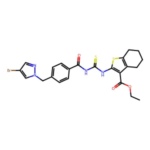 ethyl 2-[[4-[(4-bromopyrazol-1-yl)methyl]benzoyl]carbamothioylamino]-4,5,6,7-tetrahydro-1-benzothiophene-3-carboxylate structure