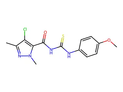4-chloro-N-[(4-methoxyphenyl)carbamothioyl]-2,5-dimethylpyrazole-3-carboxamide structure