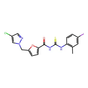 5-[(4-chloropyrazol-1-yl)methyl]-N-[(4-iodo-2-methylphenyl)carbamothioyl]furan-2-carboxamide structure