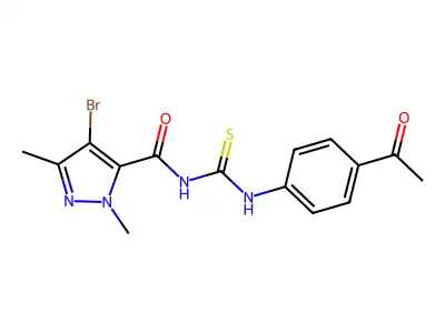 N-[(4-acetylphenyl)carbamothioyl]-4-bromo-2,5-dimethylpyrazole-3-carboxamide structure
