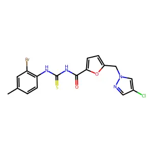 N-[(2-bromo-4-methylphenyl)carbamothioyl]-5-[(4-chloropyrazol-1-yl)methyl]furan-2-carboxamide structure
