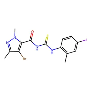 4-bromo-N-[(4-iodo-2-methylphenyl)carbamothioyl]-2,5-dimethylpyrazole-3-carboxamide structure