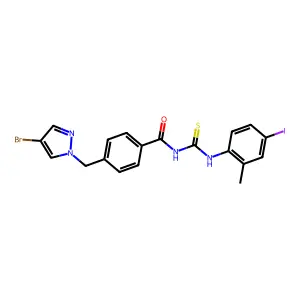 4-[(4-bromopyrazol-1-yl)methyl]-N-[(4-iodo-2-methylphenyl)carbamothioyl]benzamide structure