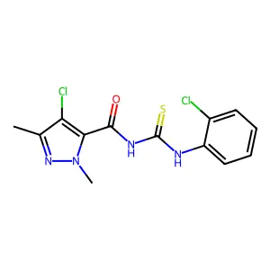 4-chloro-N-[(2-chlorophenyl)carbamothioyl]-2,5-dimethylpyrazole-3-carboxamide structure