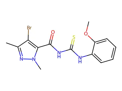 4-bromo-N-[(2-methoxyphenyl)carbamothioyl]-2,5-dimethylpyrazole-3-carboxamide structure
