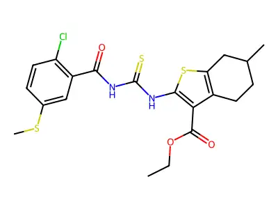ethyl 2-[({[2-chloro-5-(methylsulfanyl)benzoyl]amino}carbothioyl)amino]-6-methyl-4,5,6,7-tetrahydro-1-benzothiophene-3-carboxylate structure