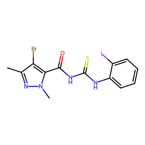 4-bromo-N-[(2-iodophenyl)carbamothioyl]-2,5-dimethylpyrazole-3-carboxamide structure