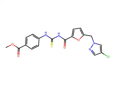 methyl 4-[[5-[(4-chloropyrazol-1-yl)methyl]furan-2-carbonyl]carbamothioylamino]benzoate structure