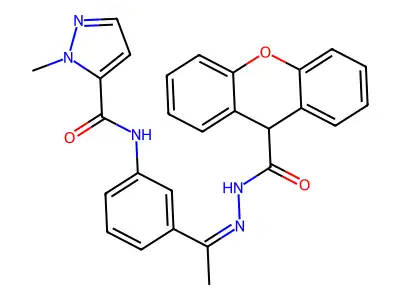 2-methyl-N-[3-[(Z)-C-methyl-N-(9H-xanthene-9-carbonylamino)carbonimidoyl]phenyl]pyrazole-3-carboxamide structure