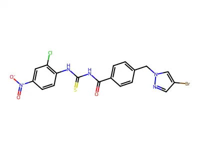 4-[(4-bromopyrazol-1-yl)methyl]-N-[(2-chloro-4-nitrophenyl)carbamothioyl]benzamide structure