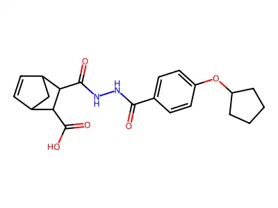 3-[(2-{[4-(cyclopentyloxy)phenyl]carbonyl}hydrazinyl)carbonyl]bicyclo[2.2.1]hept-5-ene-2-carboxylic acid structure