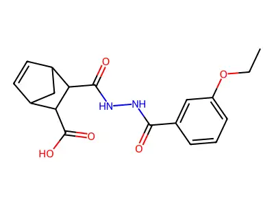 3-{[2-(3-ethoxybenzoyl)hydrazino]carbonyl}bicyclo[2.2.1]hept-5-ene-2-carboxylic acid structure