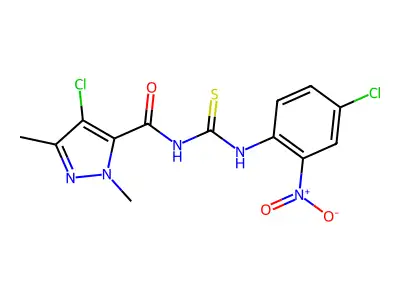 4-chloro-N-[(4-chloro-2-nitrophenyl)carbamothioyl]-2,5-dimethylpyrazole-3-carboxamide structure