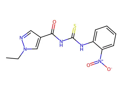 1-ethyl-N-[(2-nitrophenyl)carbamothioyl]pyrazole-4-carboxamide structure