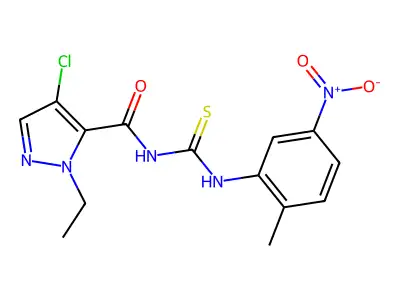 4-chloro-2-ethyl-N-[(2-methyl-5-nitrophenyl)carbamothioyl]pyrazole-3-carboxamide structure