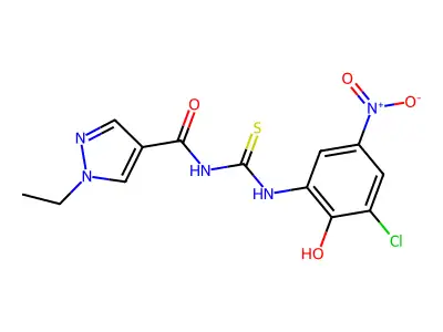 N-[(3-chloro-2-hydroxy-5-nitrophenyl)carbamothioyl]-1-ethylpyrazole-4-carboxamide structure