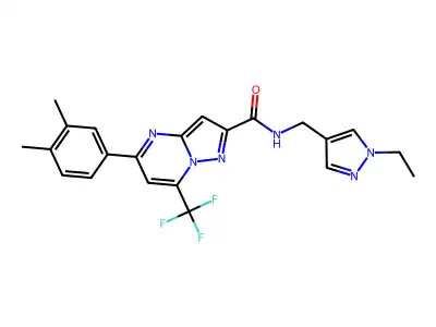 5-(3,4-dimethylphenyl)-N-[(1-ethyl-1H-pyrazol-4-yl)methyl]-7-(trifluoromethyl)pyrazolo[1,5-a]pyrimidine-2-carboxamide structure