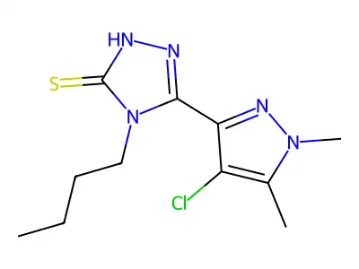 4-butyl-3-(4-chloro-1,5-dimethyl-3-pyrazolyl)-1H-1,2,4-triazole-5-thione structure