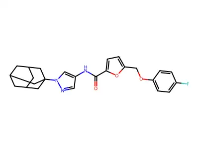 N-[1-(1-adamantyl)pyrazol-4-yl]-5-[(4-fluorophenoxy)methyl]furan-2-carboxamide structure