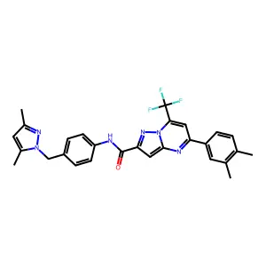 5-(3,4-dimethylphenyl)-N-[4-[(3,5-dimethylpyrazol-1-yl)methyl]phenyl]-7-(trifluoromethyl)pyrazolo[1,5-a]pyrimidine-2-carboxamide structure