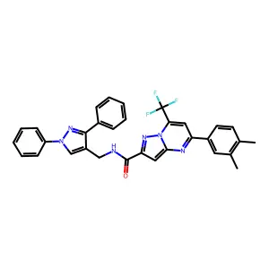 5-(3,4-dimethylphenyl)-N-[(1,3-diphenyl-1H-pyrazol-4-yl)methyl]-7-(trifluoromethyl)pyrazolo[1,5-a]pyrimidine-2-carboxamide structure
