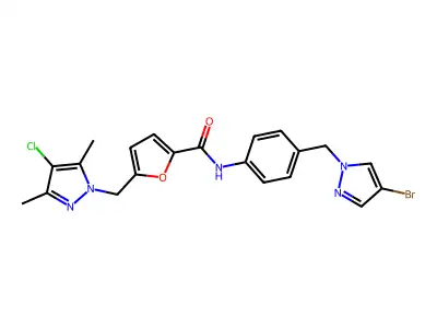 N-[4-[(4-bromopyrazol-1-yl)methyl]phenyl]-5-[(4-chloro-3,5-dimethylpyrazol-1-yl)methyl]furan-2-carboxamide structure