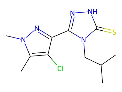 3-(4-chloro-1,5-dimethylpyrazol-3-yl)-4-(2-methylpropyl)-1H-1,2,4-triazole-5-thione structure