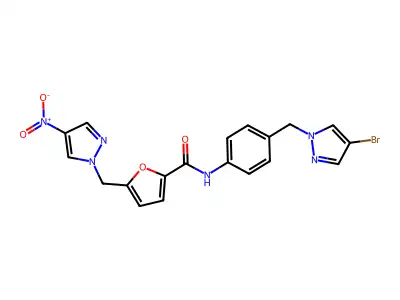N-[4-[(4-bromopyrazol-1-yl)methyl]phenyl]-5-[(4-nitropyrazol-1-yl)methyl]furan-2-carboxamide structure