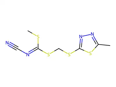 methyl [(5-methyl-1,3,4-thiadiazol-2-ylthio)methyl]cyanocarbonimidodithioate structure