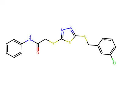 2-[5-(3-Chlorobenzylthio)-1,3,4-thiadiazol-2-ylthio]-N-phenylacetamide structure