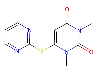 1,3-Dimethyl-6-pyrimidin-2-ylsulfanylpyrimidine-2,4-dione structure