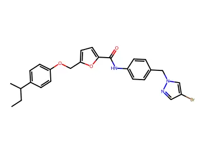 N-[4-[(4-bromopyrazol-1-yl)methyl]phenyl]-5-[(4-butan-2-ylphenoxy)methyl]furan-2-carboxamide structure