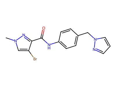 4-bromo-1-methyl-N-[4-(pyrazol-1-ylmethyl)phenyl]pyrazole-3-carboxamide structure