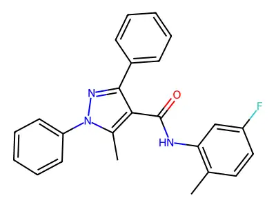 N-(5-fluoro-2-methylphenyl)-5-methyl-1,3-diphenylpyrazole-4-carboxamide structure