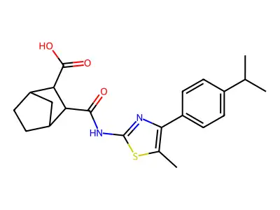 3-((4-(4-isopropylphenyl)-5-methylthiazol-2-yl)carbamoyl)bicyclo[2.2.1]heptane-2-carboxylic acid structure