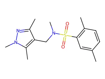 N,2,5-trimethyl-N-[(1,3,5-trimethylpyrazol-4-yl)methyl]benzenesulfonamide structure