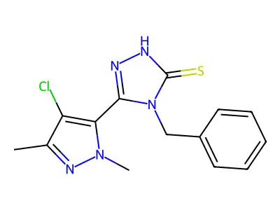 4-benzyl-3-(4-chloro-2,5-dimethylpyrazol-3-yl)-1H-1,2,4-triazole-5-thione structure