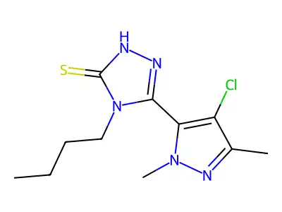 4-butyl-5-(4-chloro-1,3-dimethyl-1H-pyrazol-5-yl)-4H-1,2,4-triazole-3-thiol structure