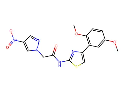 N-[4-(2,5-dimethoxyphenyl)-1,3-thiazol-2-yl]-2-(4-nitropyrazol-1-yl)acetamide structure