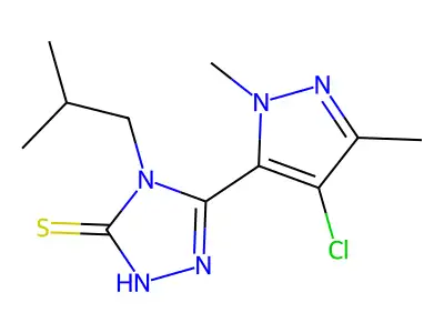 3-(4-chloro-2,5-dimethylpyrazol-3-yl)-4-(2-methylpropyl)-1H-1,2,4-triazole-5-thione structure