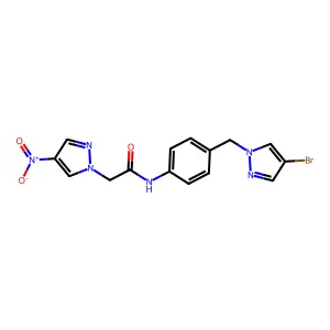 N-[4-[(4-bromopyrazol-1-yl)methyl]phenyl]-2-(4-nitropyrazol-1-yl)acetamide structure