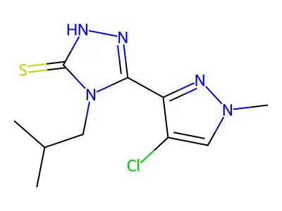 3-(4-chloro-1-methylpyrazol-3-yl)-4-(2-methylpropyl)-1H-1,2,4-triazole-5-thione structure