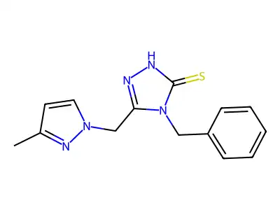 4-benzyl-5-[(3-methyl-1H-pyrazol-1-yl)methyl]-4H-1,2,4-triazole-3-thiol structure
