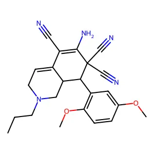 6-amino-8-(2,5-dimethoxyphenyl)-2-propyl-2,3,8,8a-tetrahydro-5,7,7(1H)-isoquinolinetricarbonitrile structure