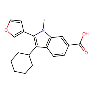 3-cyclohexyl-2-furan-3-yl-1-methyl-1H-indole-6-carboxylic acid structure